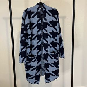 Houndstooth Duster Cardigan - Size XL - Blue